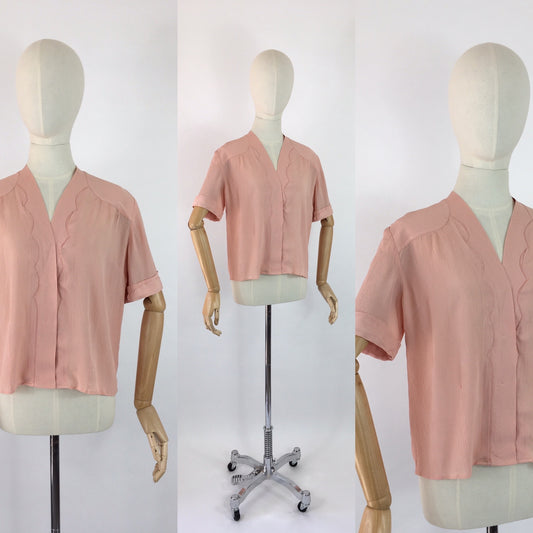 Original 1940’s Dusky Rose Crepe Blouse - Made By the Fabulous Debenham and Freebody