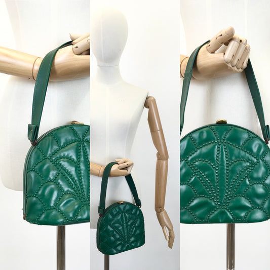 Original Stunning 1940's Emerald Green Handbag - With Studded Embellishments