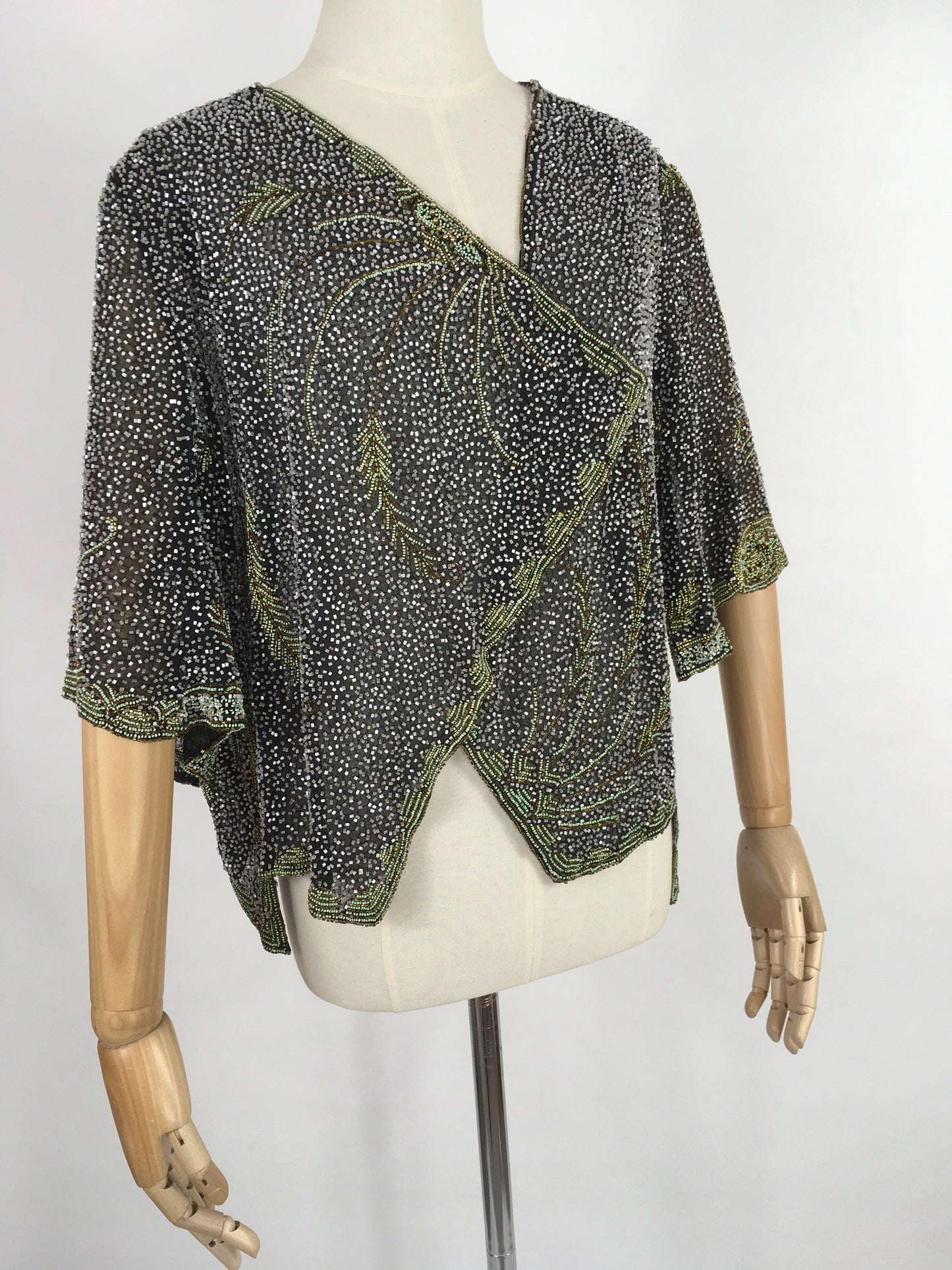 Original 1930s Exquisite Beaded Capelet - Museum Worthy In all its Beauty Fully Beaded In Black, Gold and Deco Green Beads