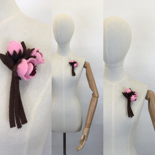 Reproduction Vintage 1940’s Make Do and Mend Floral Corsage - In A Lovely Pink & Brown Colour Way