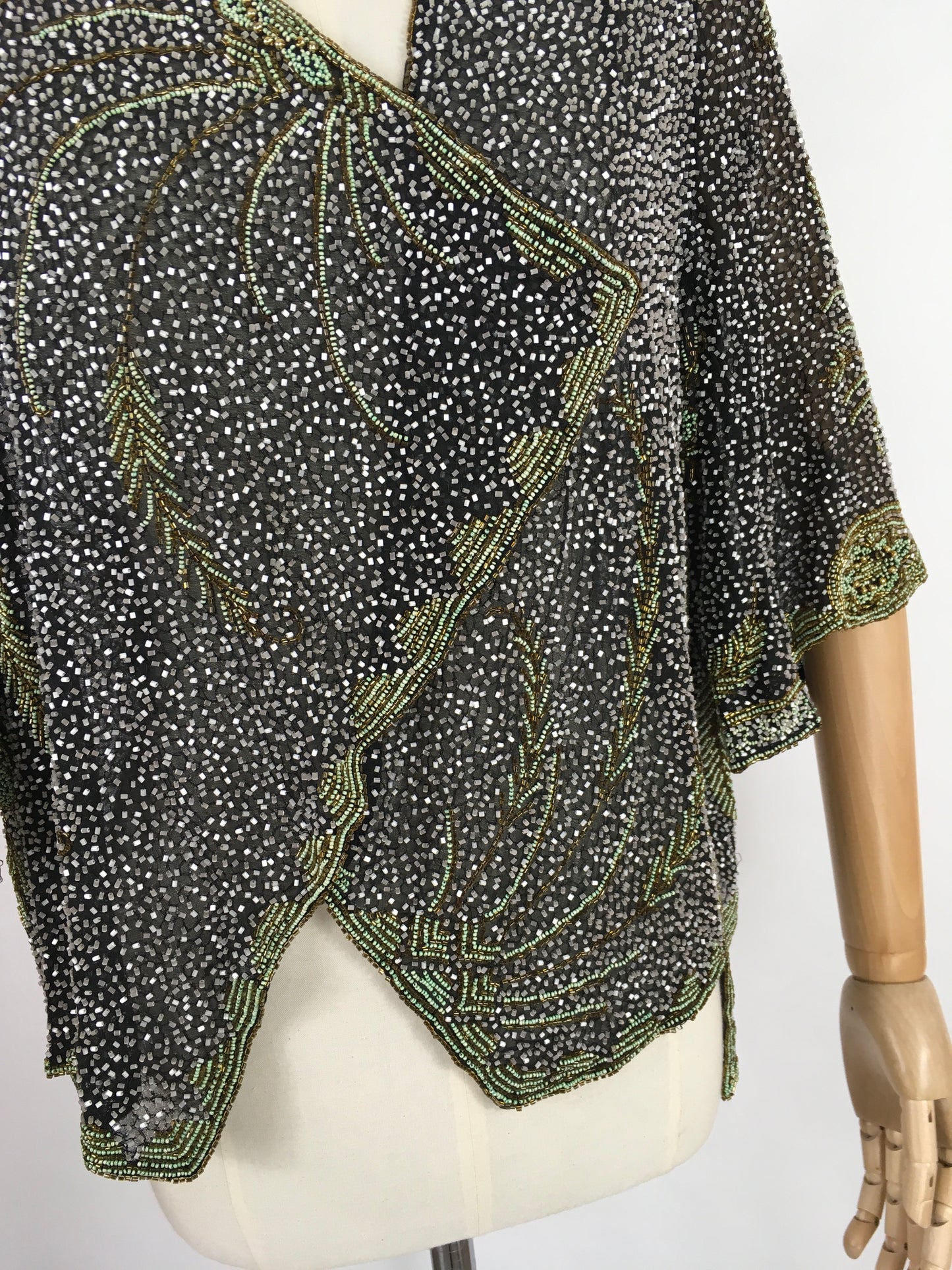 Original 1930s Exquisite Beaded Capelet - Museum Worthy In all its Beauty Fully Beaded In Black, Gold and Deco Green Beads