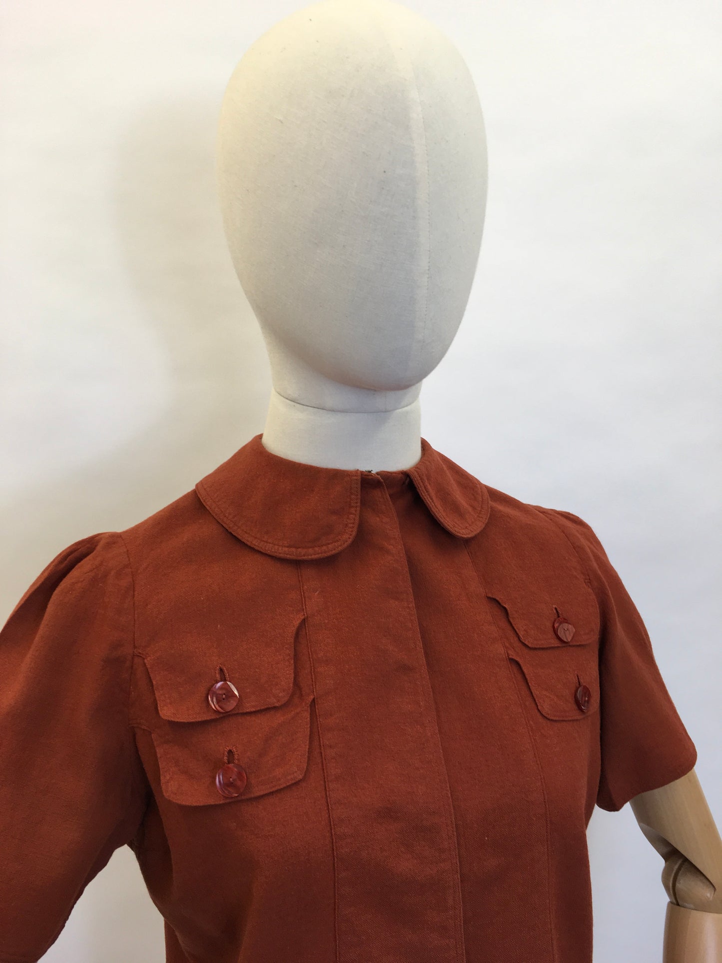 Original 1940’s Rust Blouse - Featuring Amazing Pocket Detailing & Collar