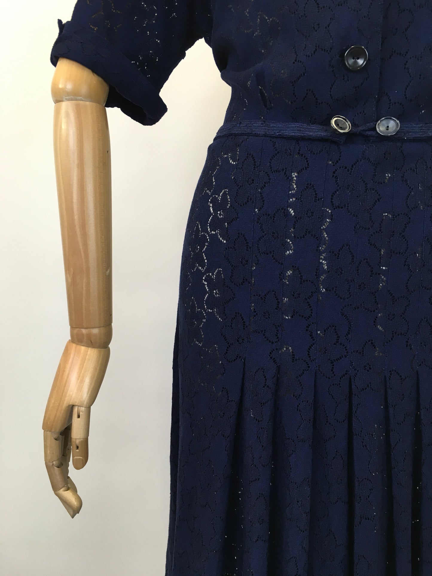 Original 1930's Stunning Lace Dress in a Classic Navy - With Exquisite Details