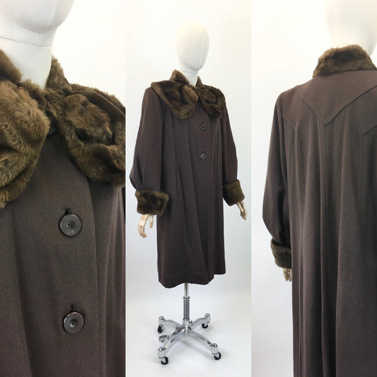 Original Late 1930's Early 1940's Wool Coat - With Fur Trim Details