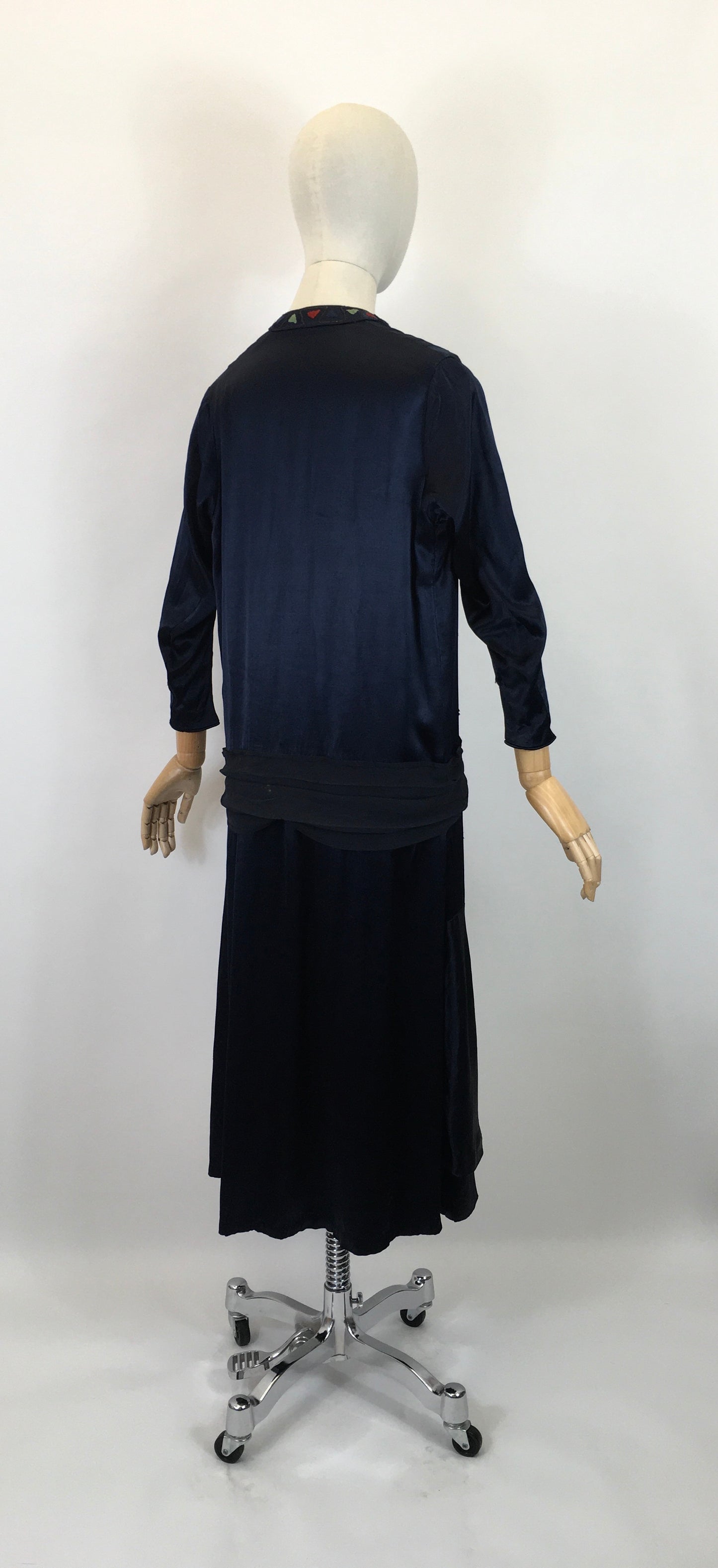 Original 1920's Sensational Navy Dress - With Exquisite Lame Embroidered Details