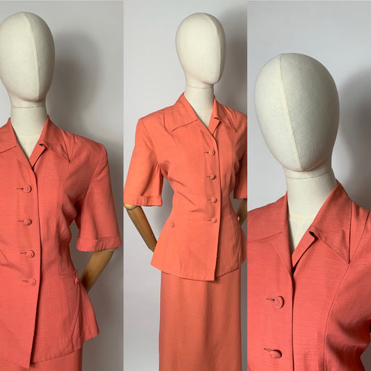 Original 1940’s 2pc Summer Suit - Fabulous Coral Colour and Lovely Detailing