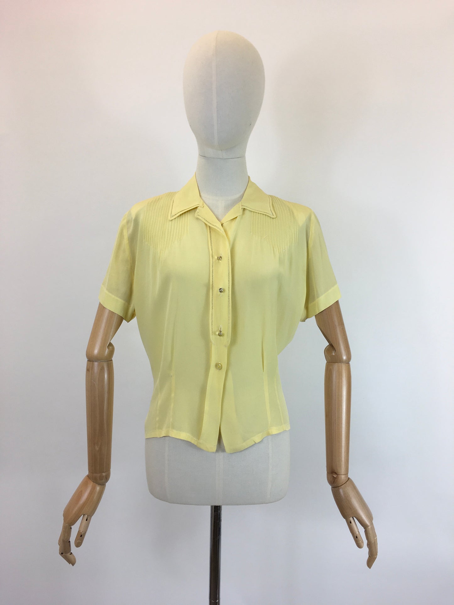 Original 1940’s Sheer Blouse In A Sunshine Yellow - With Stunning Stitch Work Detailing