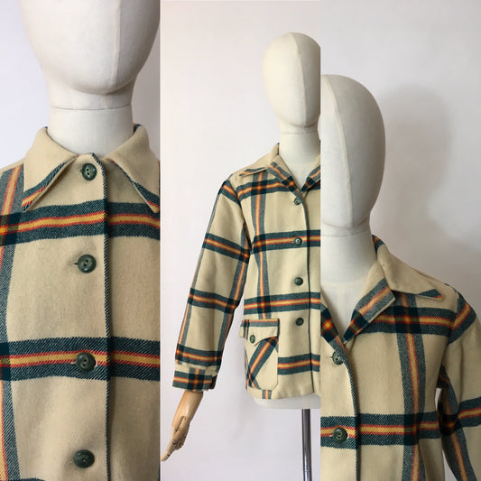 Original 1940’s American Jacket - In a lovely Plaid In Red, Green & Yellow on a Soft Cream