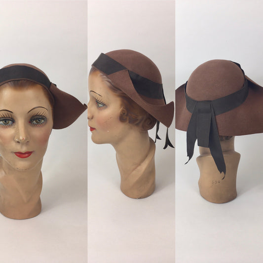 Original 1940’s Quirky Brown Felt Hat - By ‘ New York Creations ‘