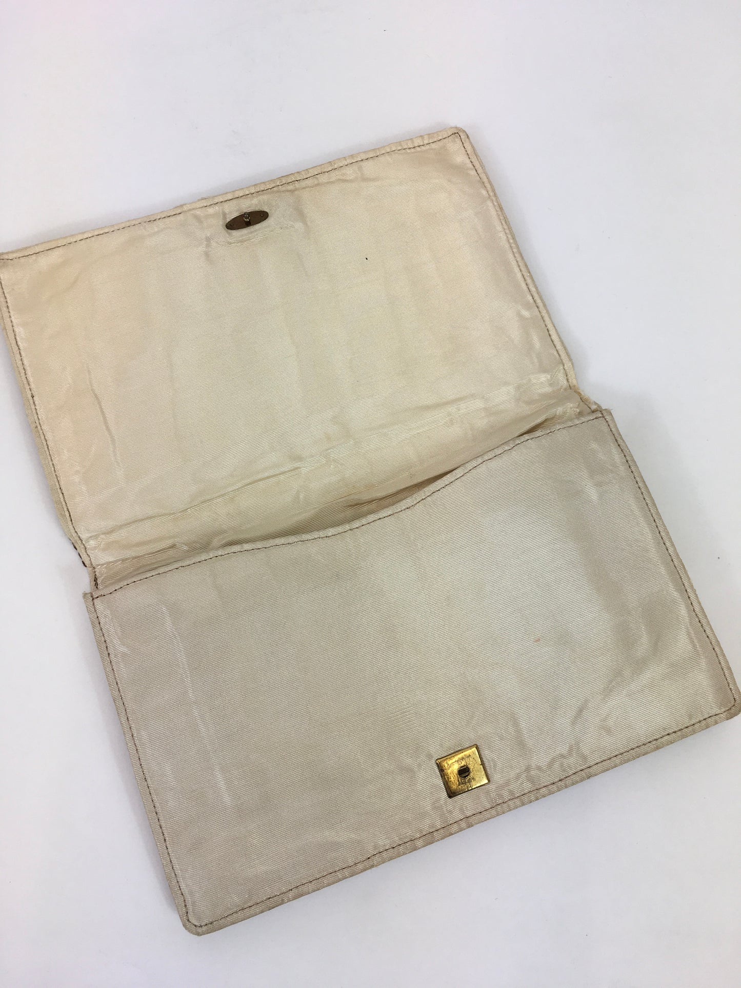 Original 1930's Darling Clutch Fabric Handbag - In a Warm Brown, Soft Orange and Beige Cloth