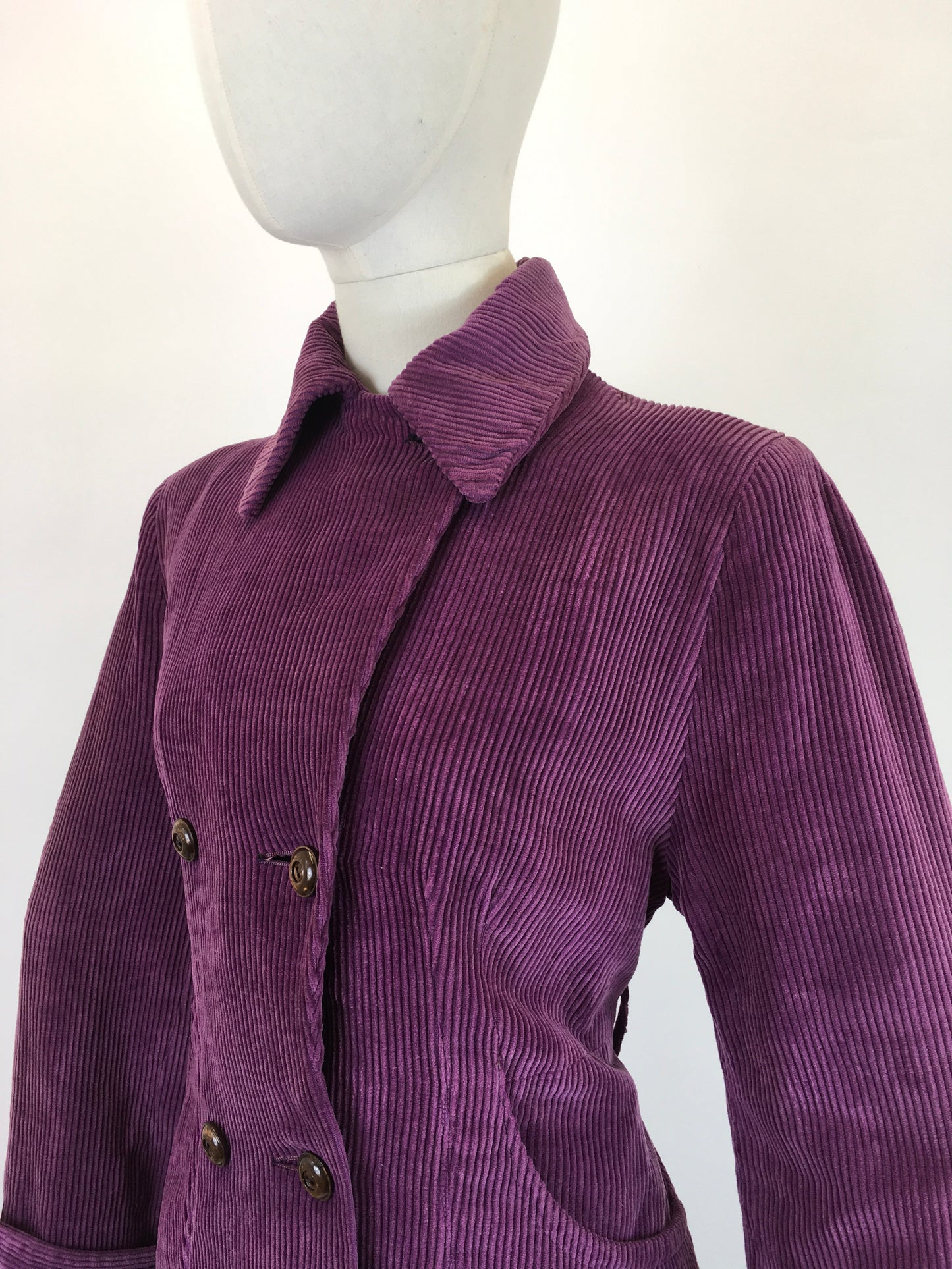 Original Stunning 1940’s Fine Needlecord Coat - In A Divine Rich Purple Colour