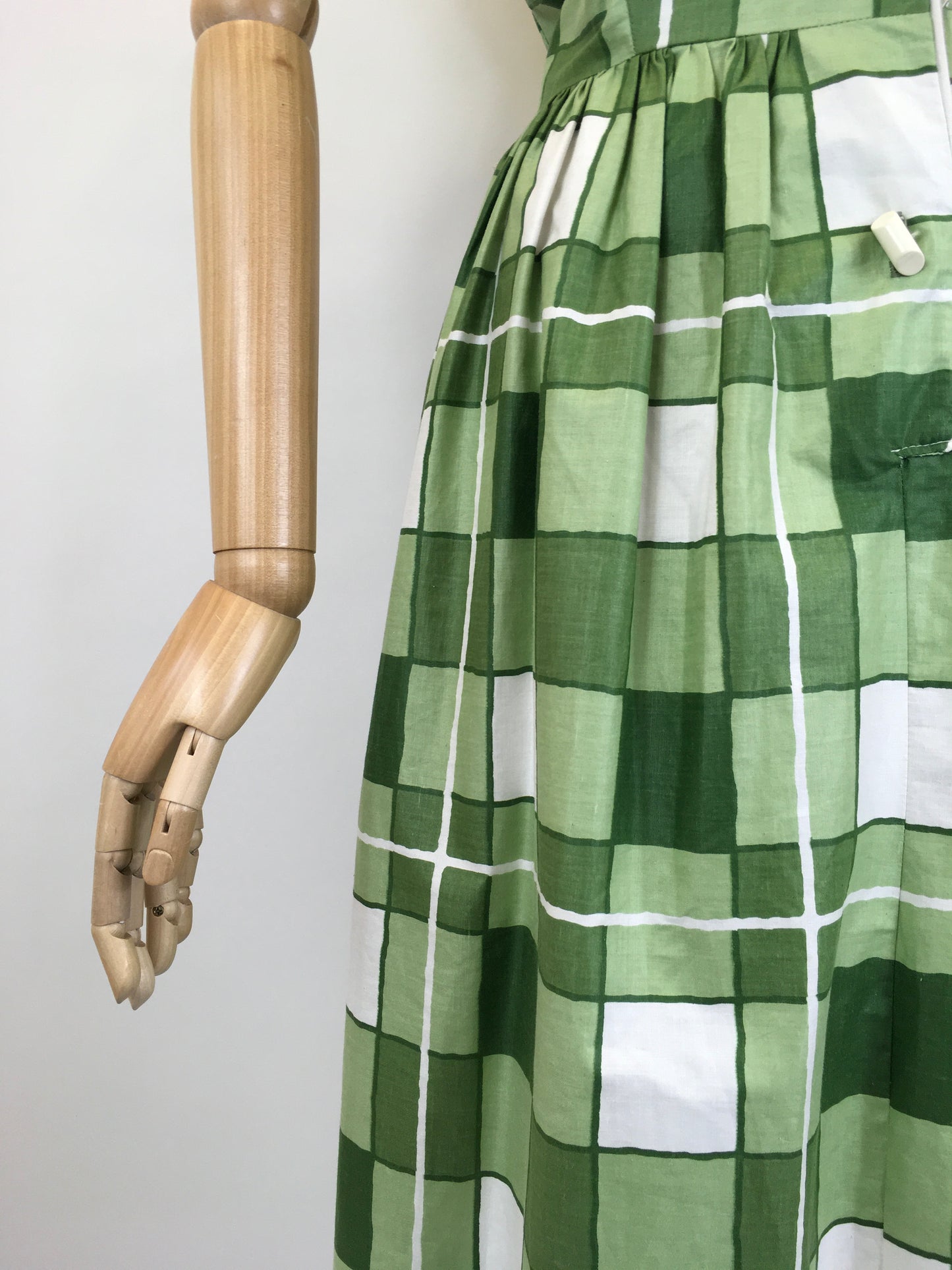 Original 1950's Darling Cotton Day Dress - In Shades of Green & White