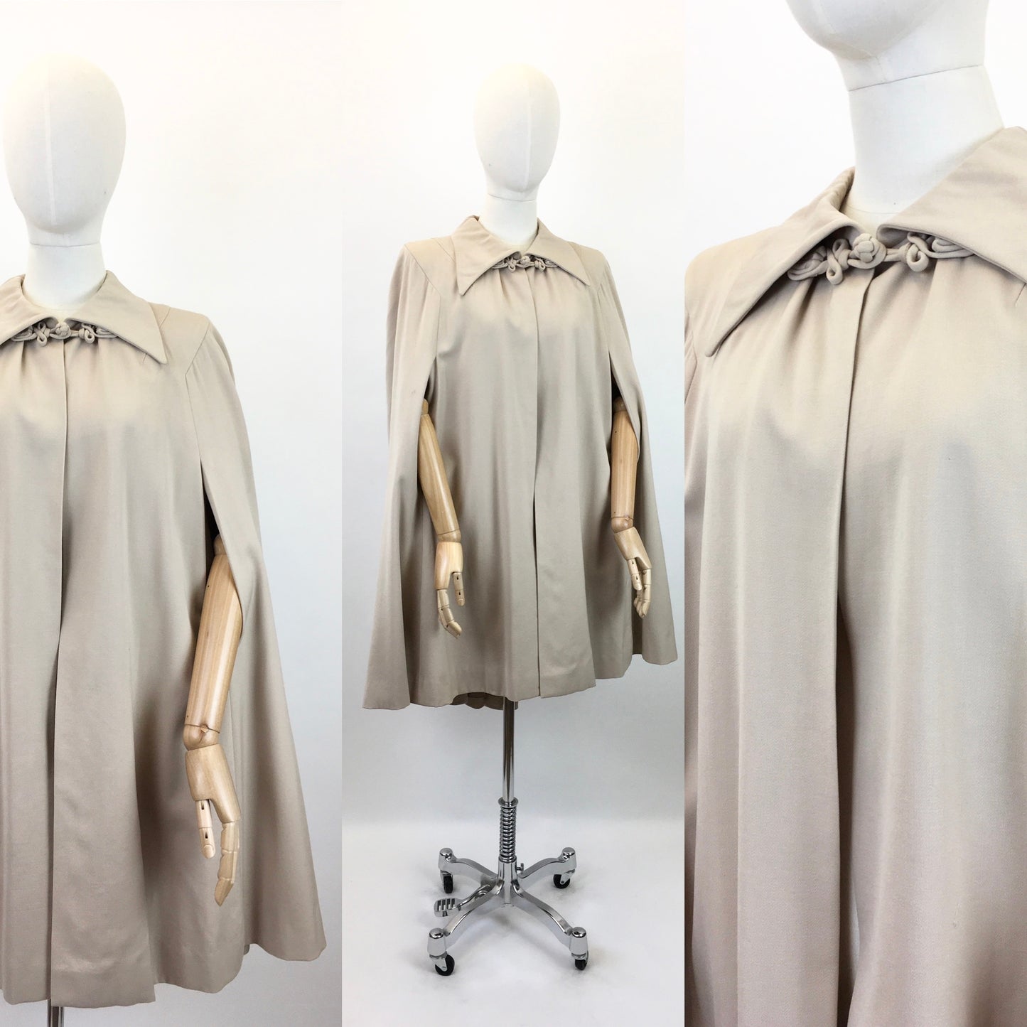 Original 1940's Sensational Gaberdine Cape - In A Soft Beige