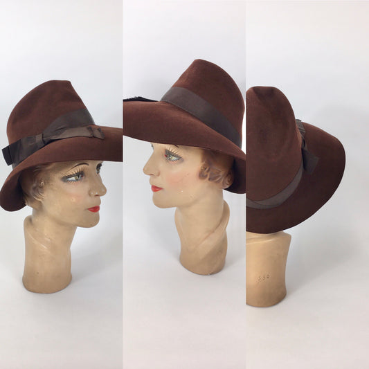 Original 1940’s STUNNING Brown Fedora - Made by ‘ Flechet’