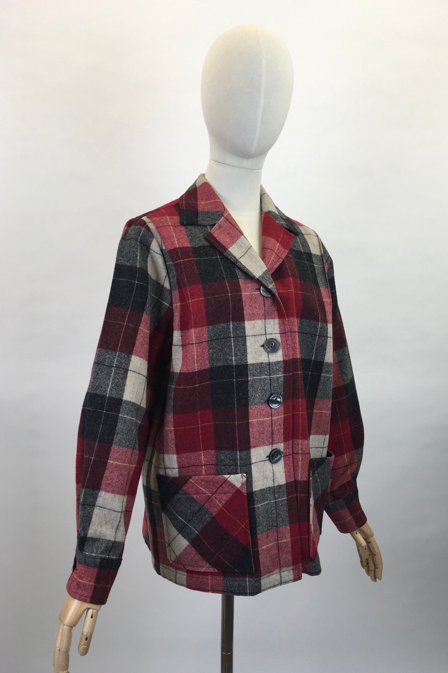 Original 1960’s Pendleton Check Jacket - In Lovely Warm Reds, Black’s and Ivories