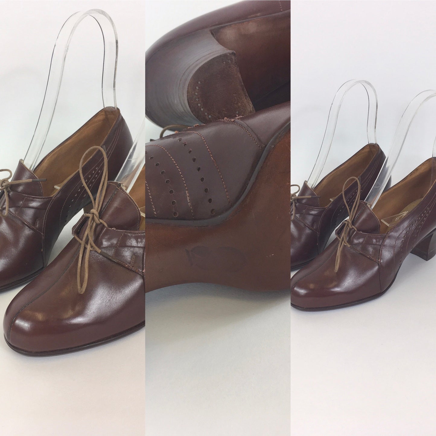Original 1940’s STUNNING CC41 Brown Heeled Lace Up Brogues - By ‘ Cavette ‘