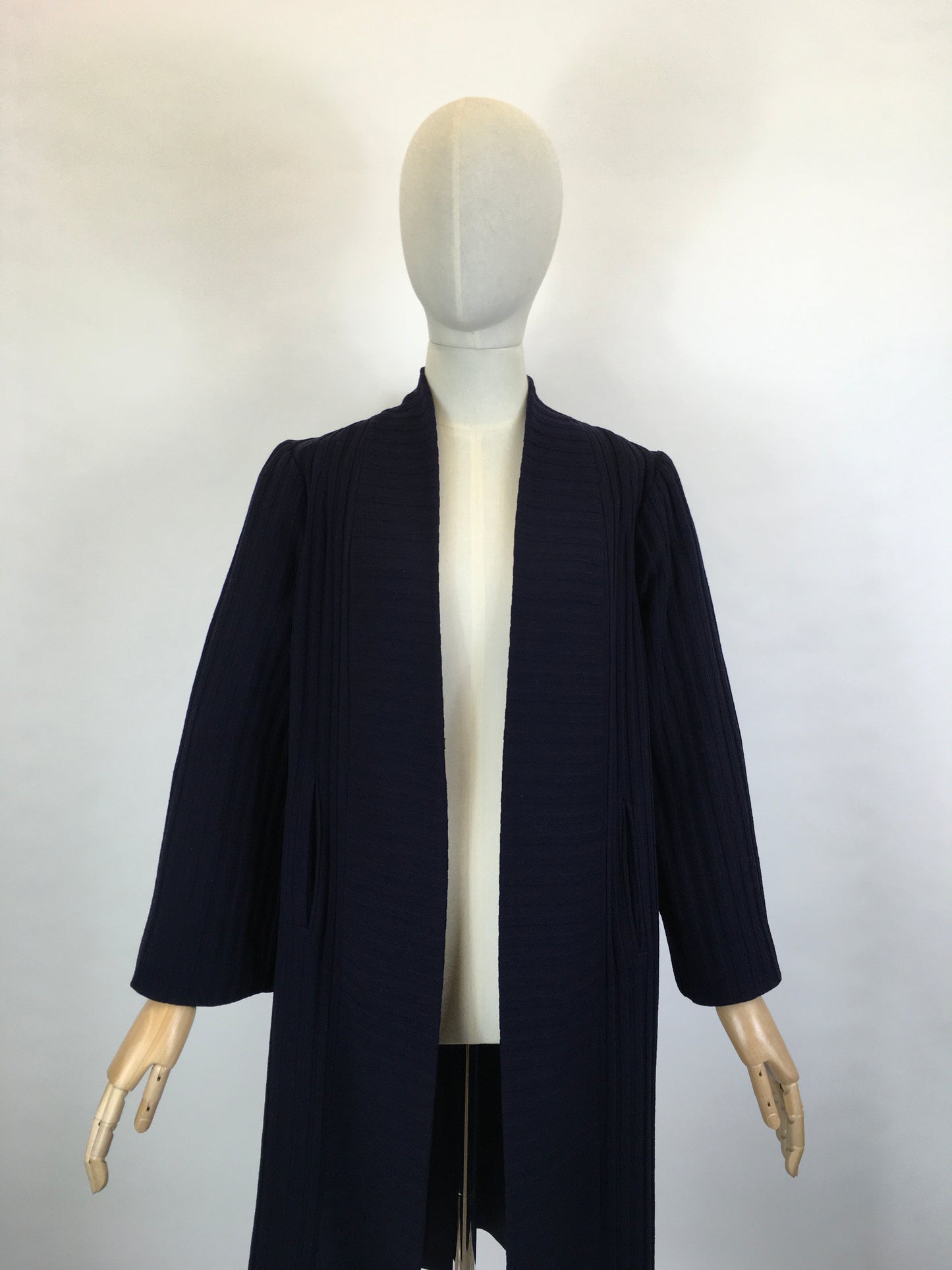 Original Mid to Late 1930’s Navy Edge to Edge Coat - In A Beautiful Woollen Textured Crepe