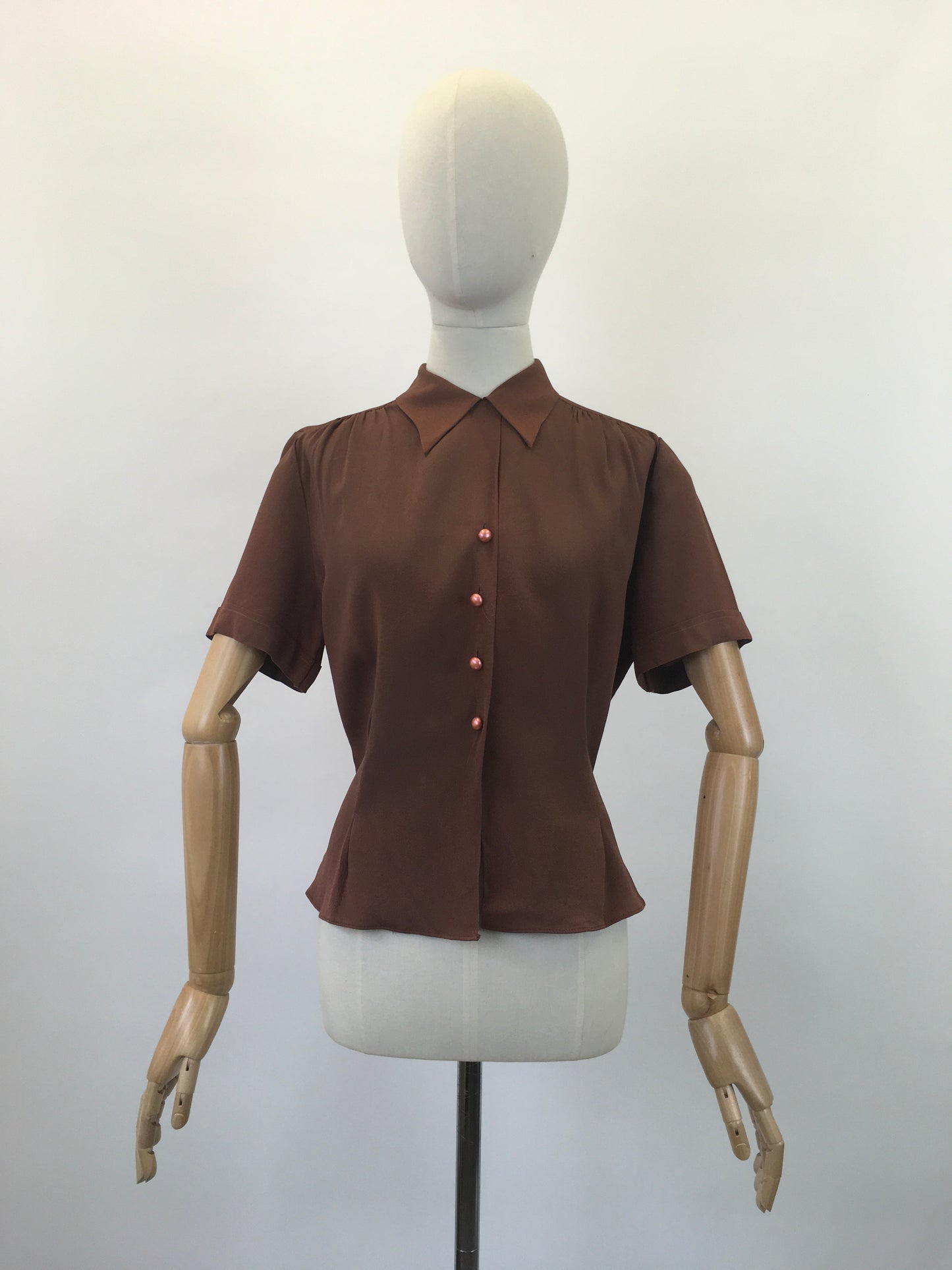 Original 1940's Darling Fine Crepe Blouse - In A Warm Chocolate Brown