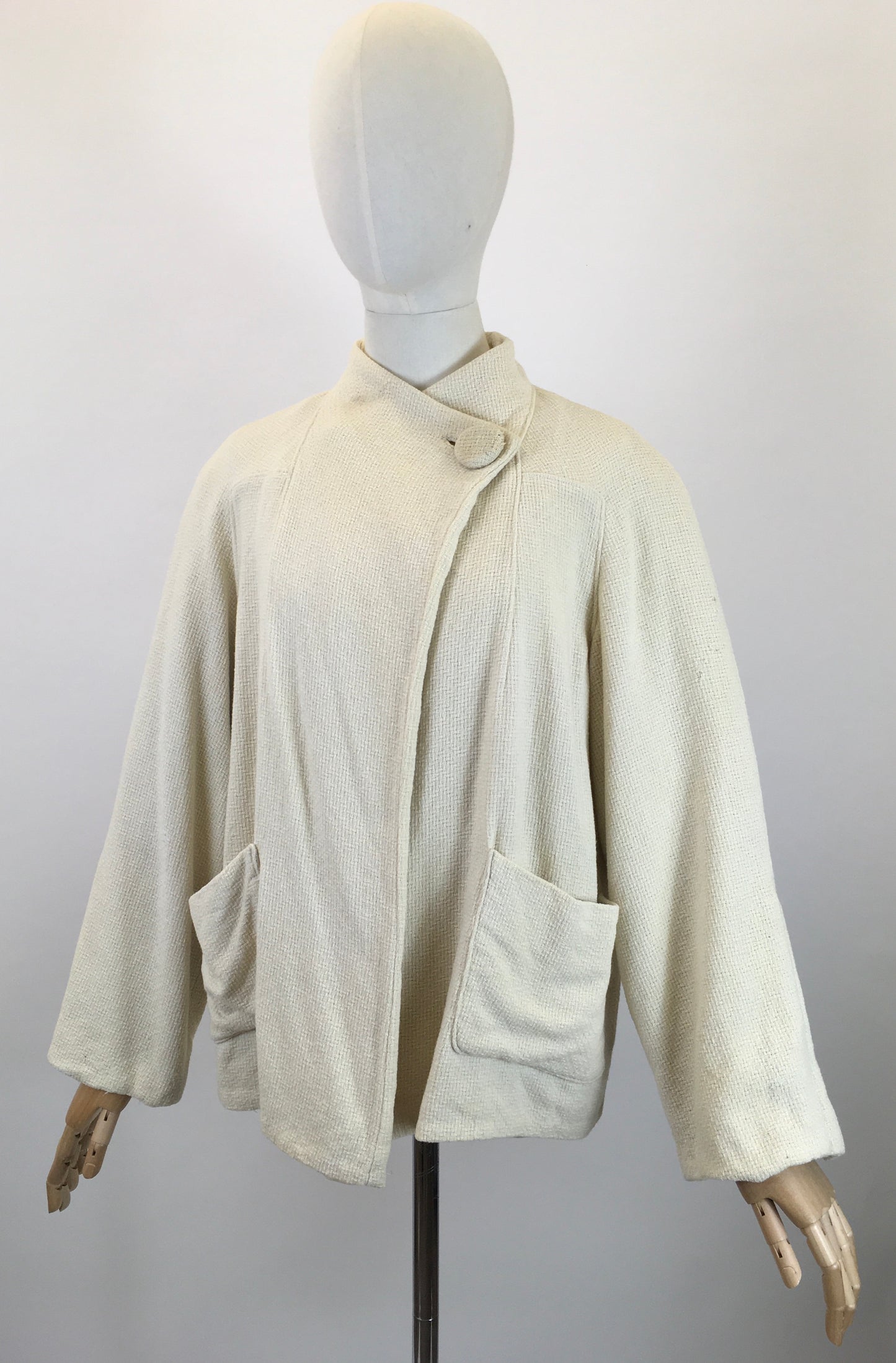 Original Early 1940's Darling Waffle Jacket - In A Light Cream with Deco Details