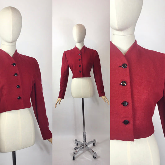 Original 1940’s American Cropped Jacket - In A Lovely Deep Wine Red Wool