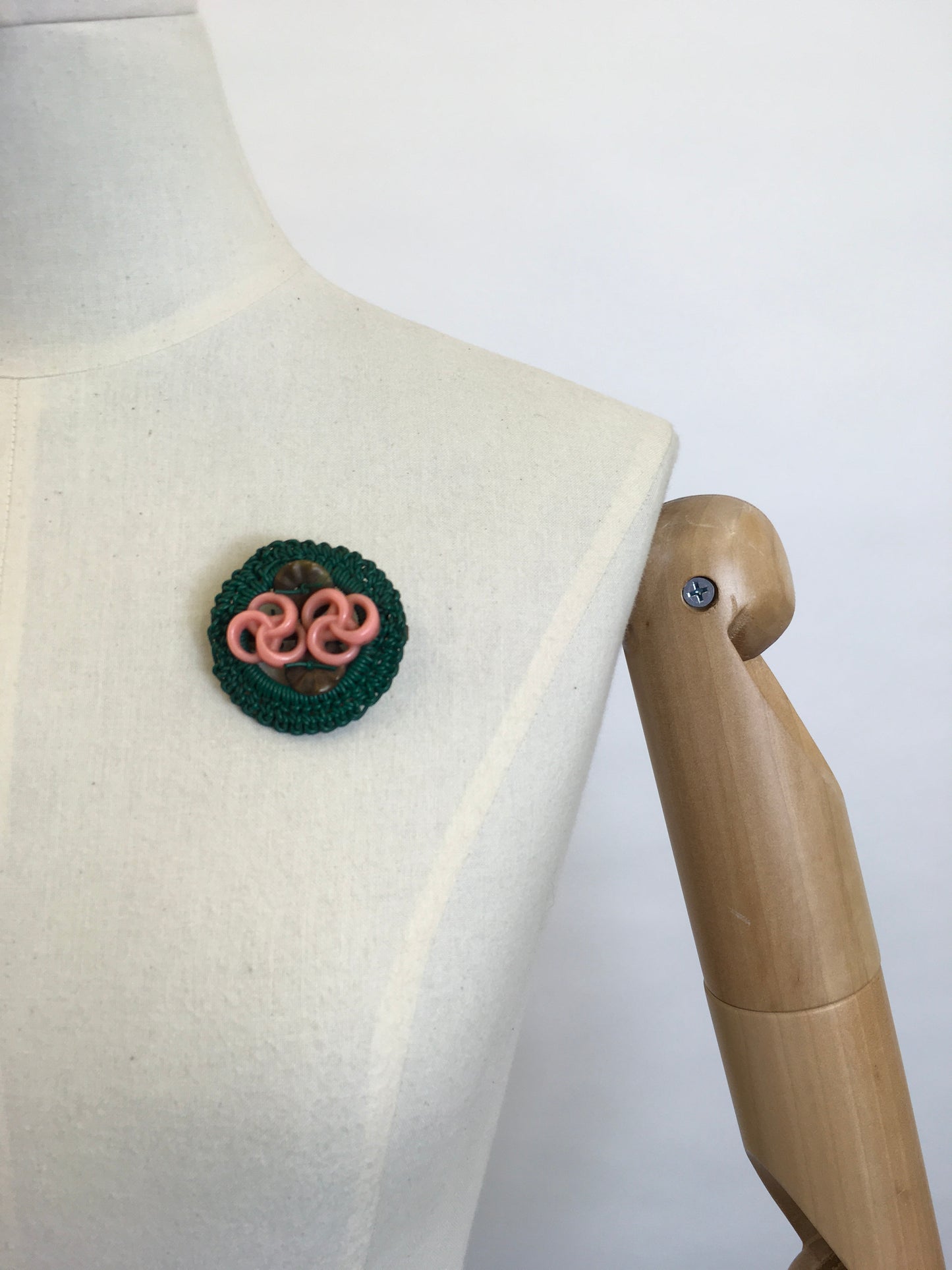 Original 1940’s ‘ Make Do and Mend’ Brooch - Pink & Green Telephone Wire
