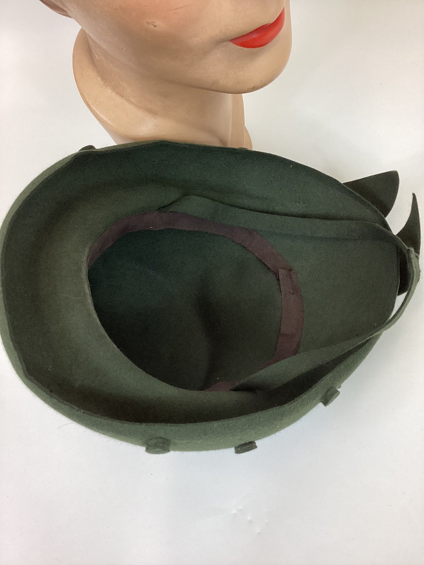 Original 1940’s Sensational Topper Hat - In A Deep Olive Green