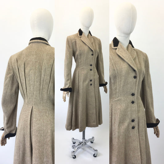 Original 1940's Amazing Wool Coat with Velvet Trim - Stunning Silhouette and Details