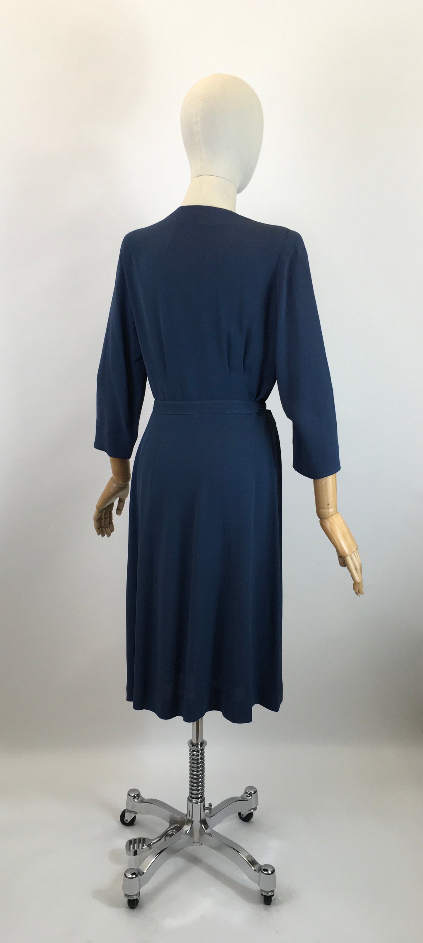 Original 1940's Sublime Two Tone Crepe Dress With Illusion Cape - In Contrast Airforce & Powder Blue