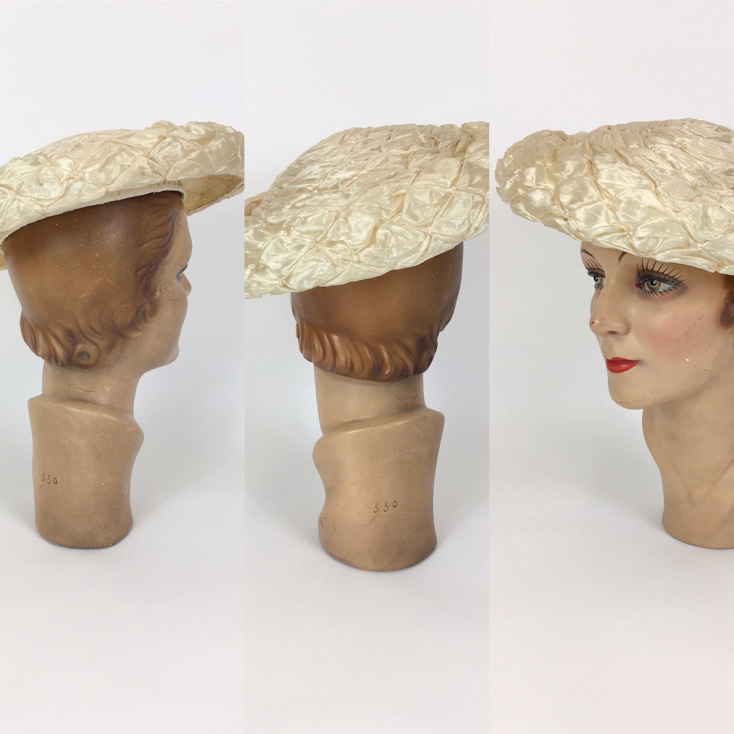 Original 1950’s FABULOUS Soft Cream Raffia Platter Hat - With Structured Inner Band