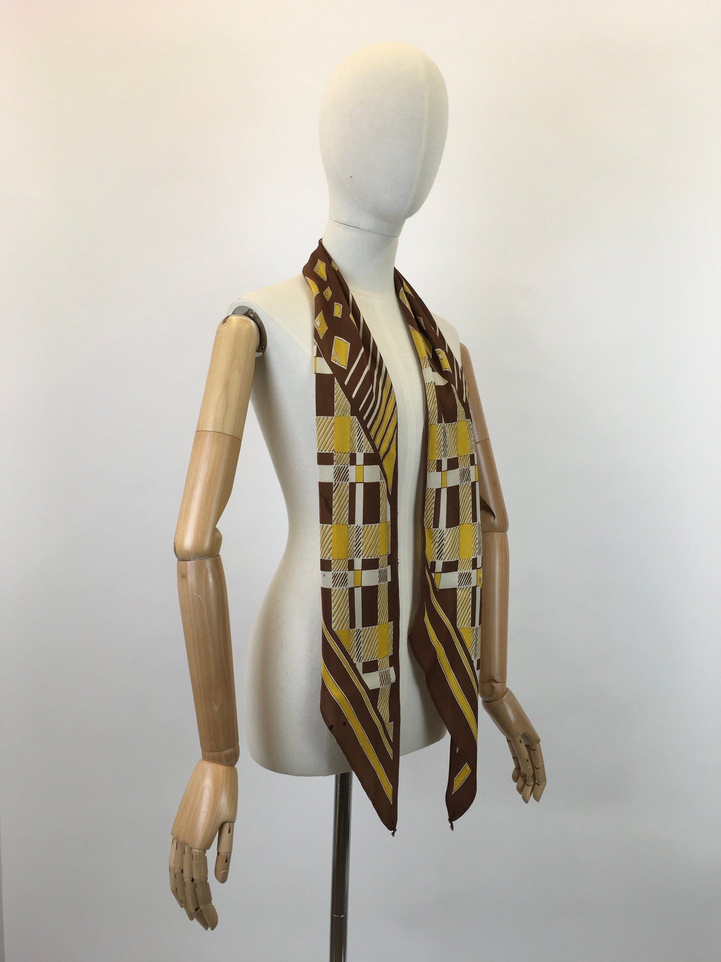 Original 1930’s Rayon Deco Pointed Scarf - In Mustards, Ivory and Warm Brown