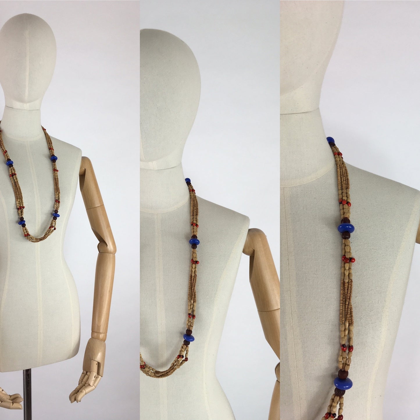 Original 1930s Multistrand Necklace - In Contrasting Wooden and Glass Beads
