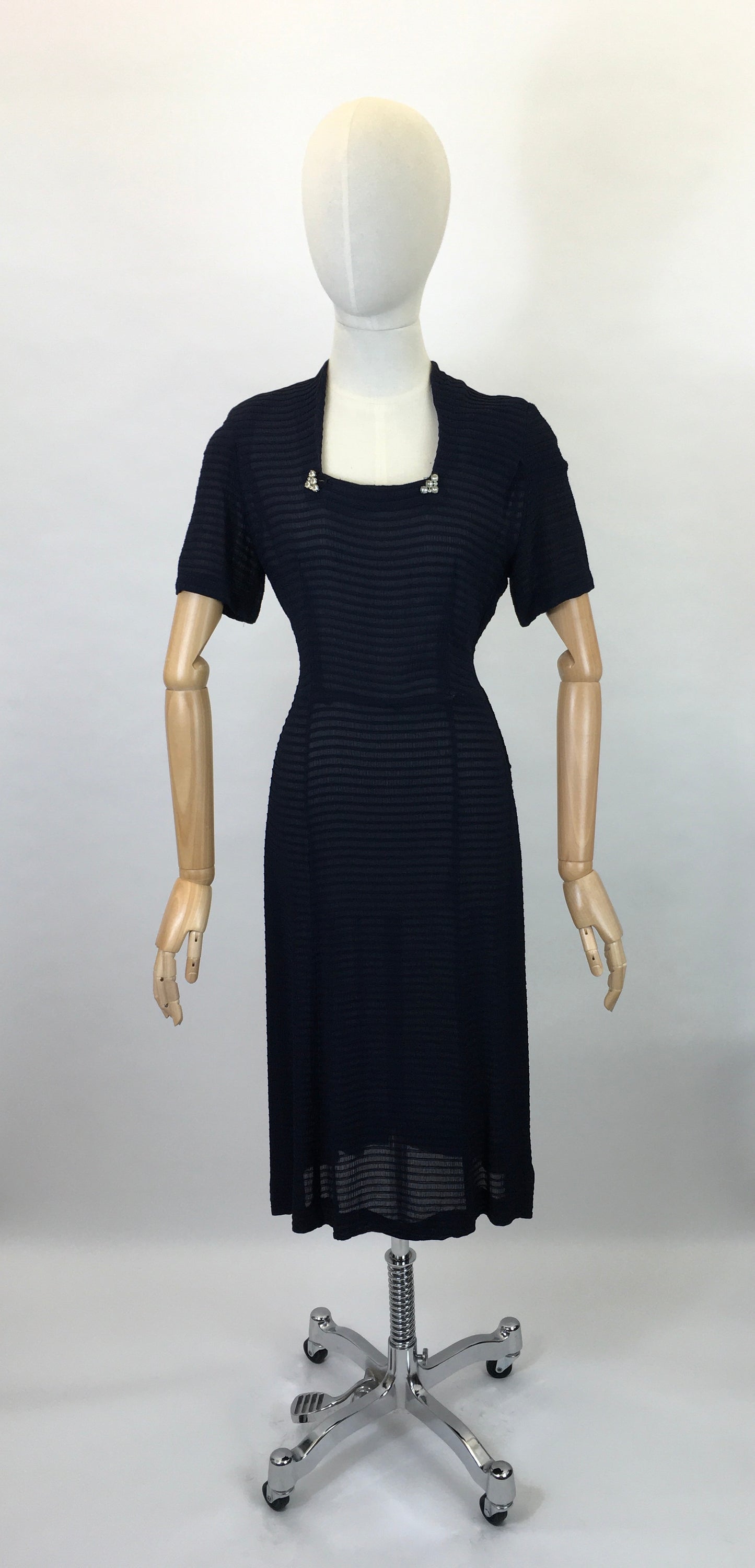 Original 1940’s Dress By ‘ Youth Guild of Boston ‘ - Made From A Lovely Sheer Rayon In Navy