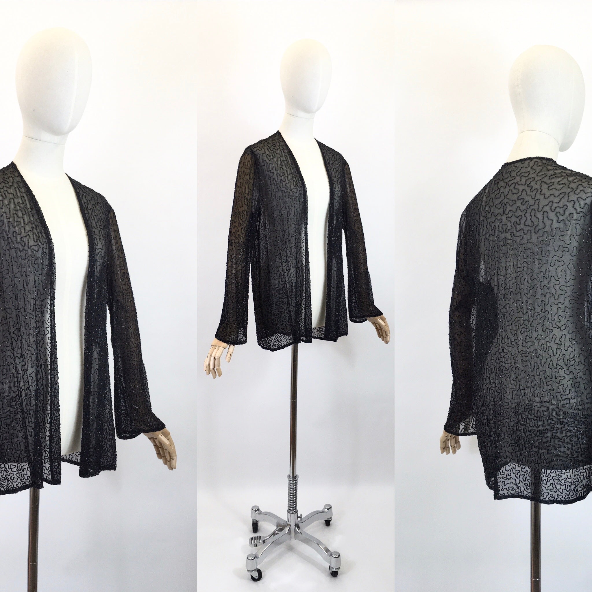 Original 1920 s Sensational Evening Jacket Embellished in Black Bugl Maggie Maes Vintage