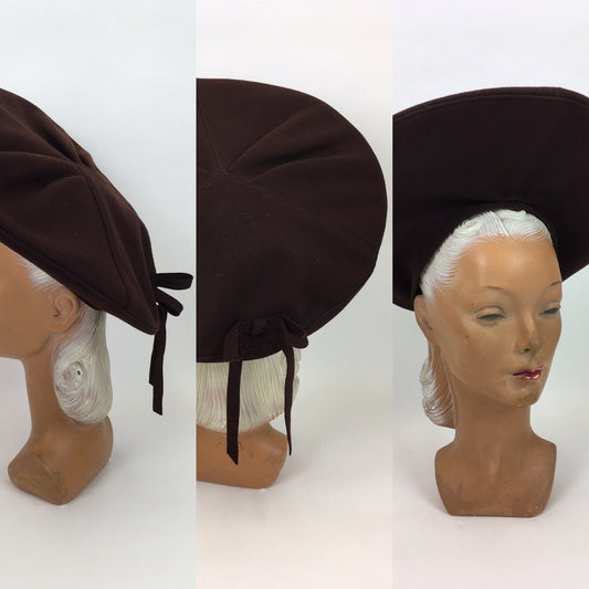 Original 1940s Warm Brown Felt Halo Hat - Made by ‘ Gimbel Brothers ‘