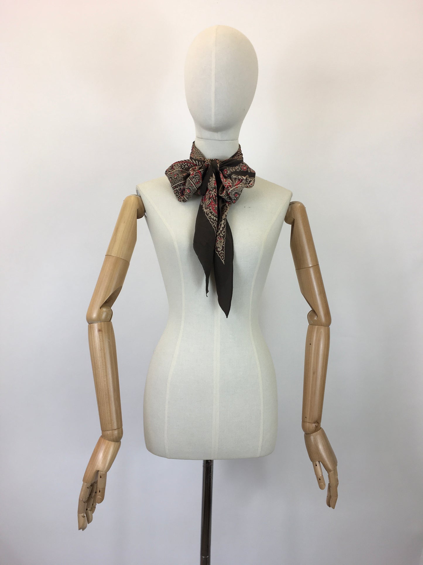 Original 1930's Stunning Deco Pointed Scarf  - In Autumnal Warm Browns, Creams & Berries