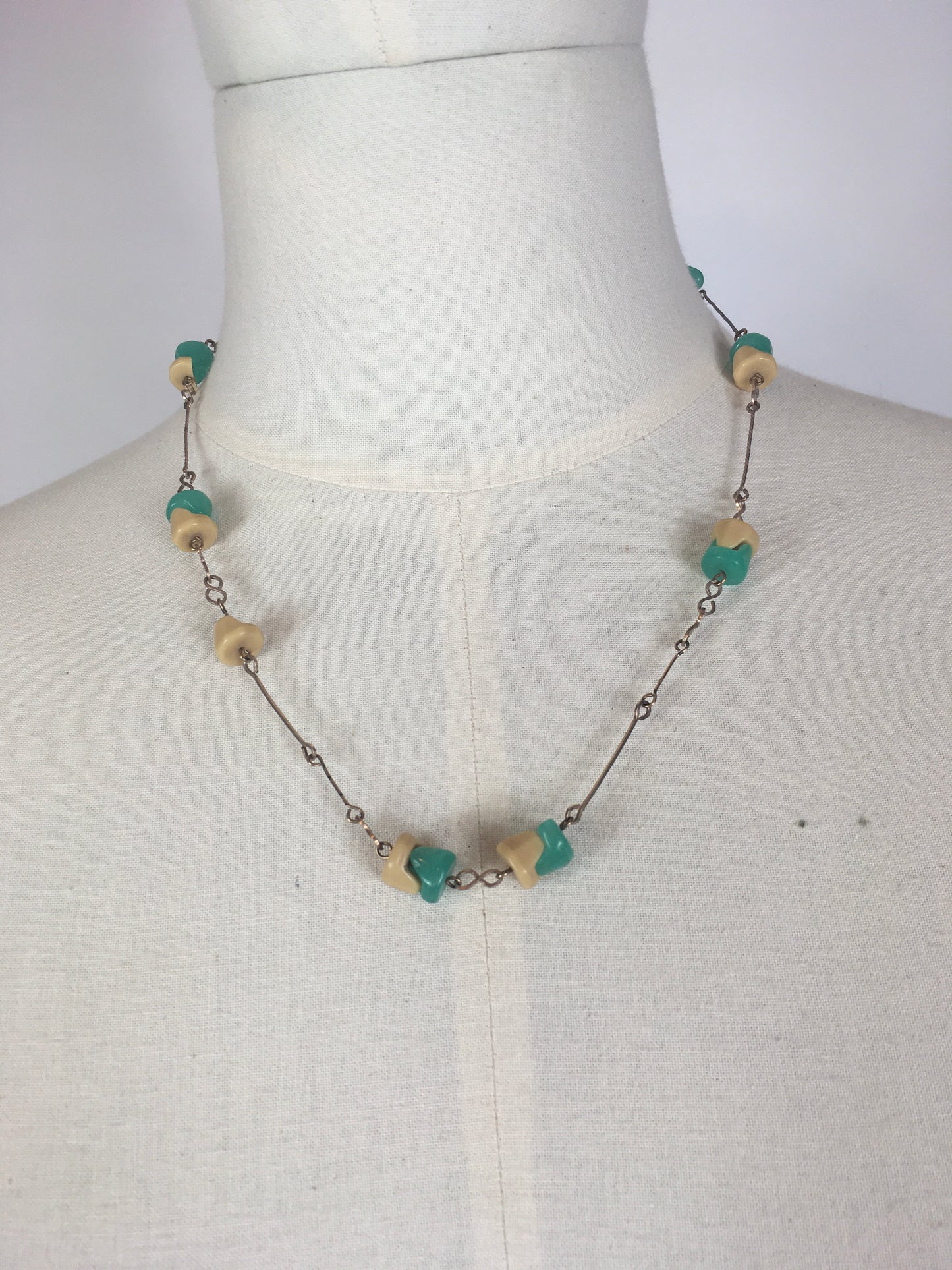 Original 1930’s Deco Necklace - In Turquoise Blue, Cream & Silver
