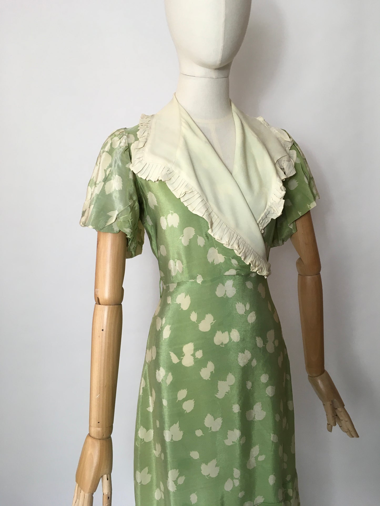 Original 1930’s Exquisite 1930’s Dress with Wrap Bodice and Contrast Collar with Frill Detailing - Festival of Vintage Fashion Show Exclusive