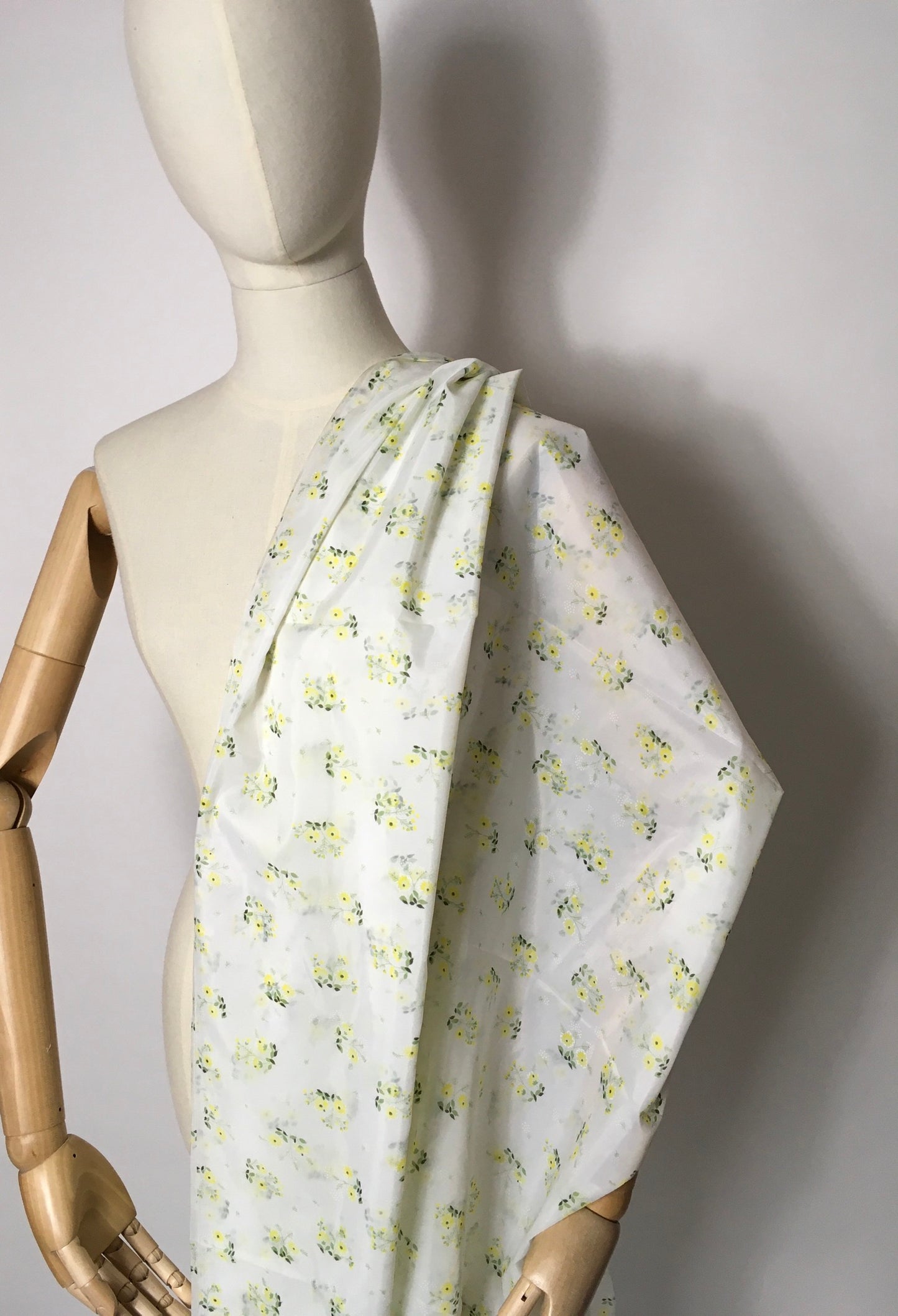Original 1950s Sheer Nylon Dress Fabric - Lovely Yellow Ditsy Floral  3.5 m
