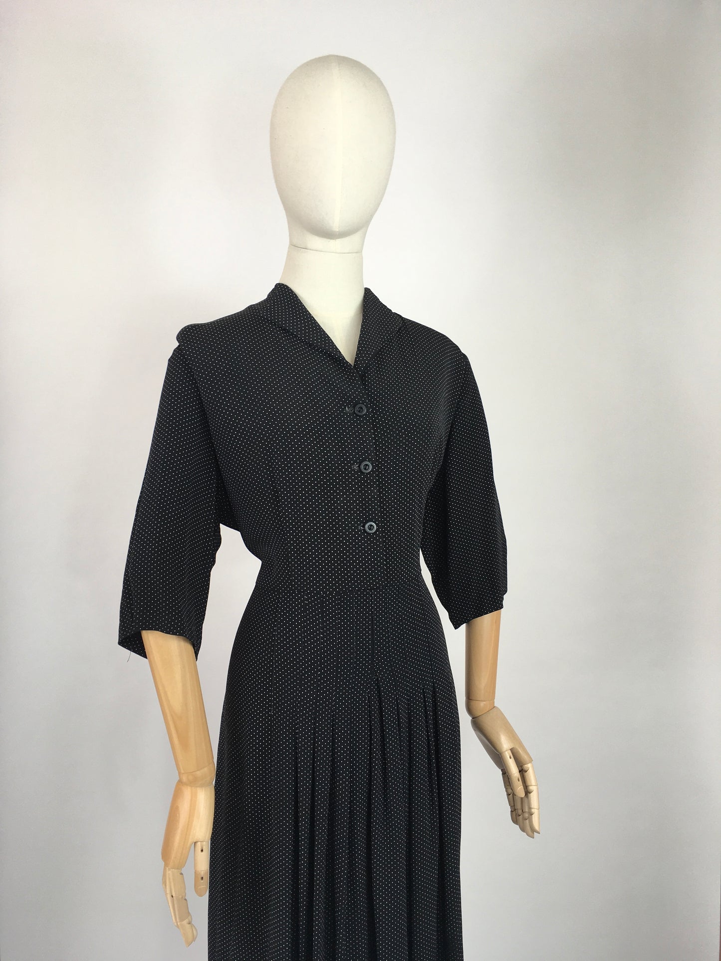 Original 1940’s VOLUP Day Dress - In a Beautifully Classic Black and White Polka Dot Cotton