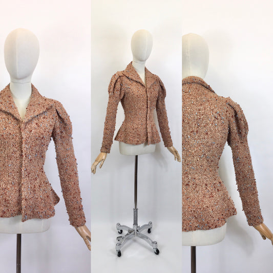 Original Late 1930’s Early 1940’s Knitted Cardigan / Jacket - In Pumpkin Spice, Soft Peach, Cinnamon and Powder Blue