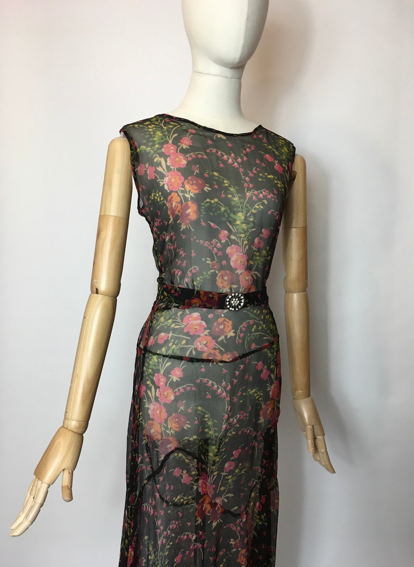 Original 1930’s Floral Chiffon Bias Cut Evening Gown - Festival of Vintage Fashion Show Exclusive