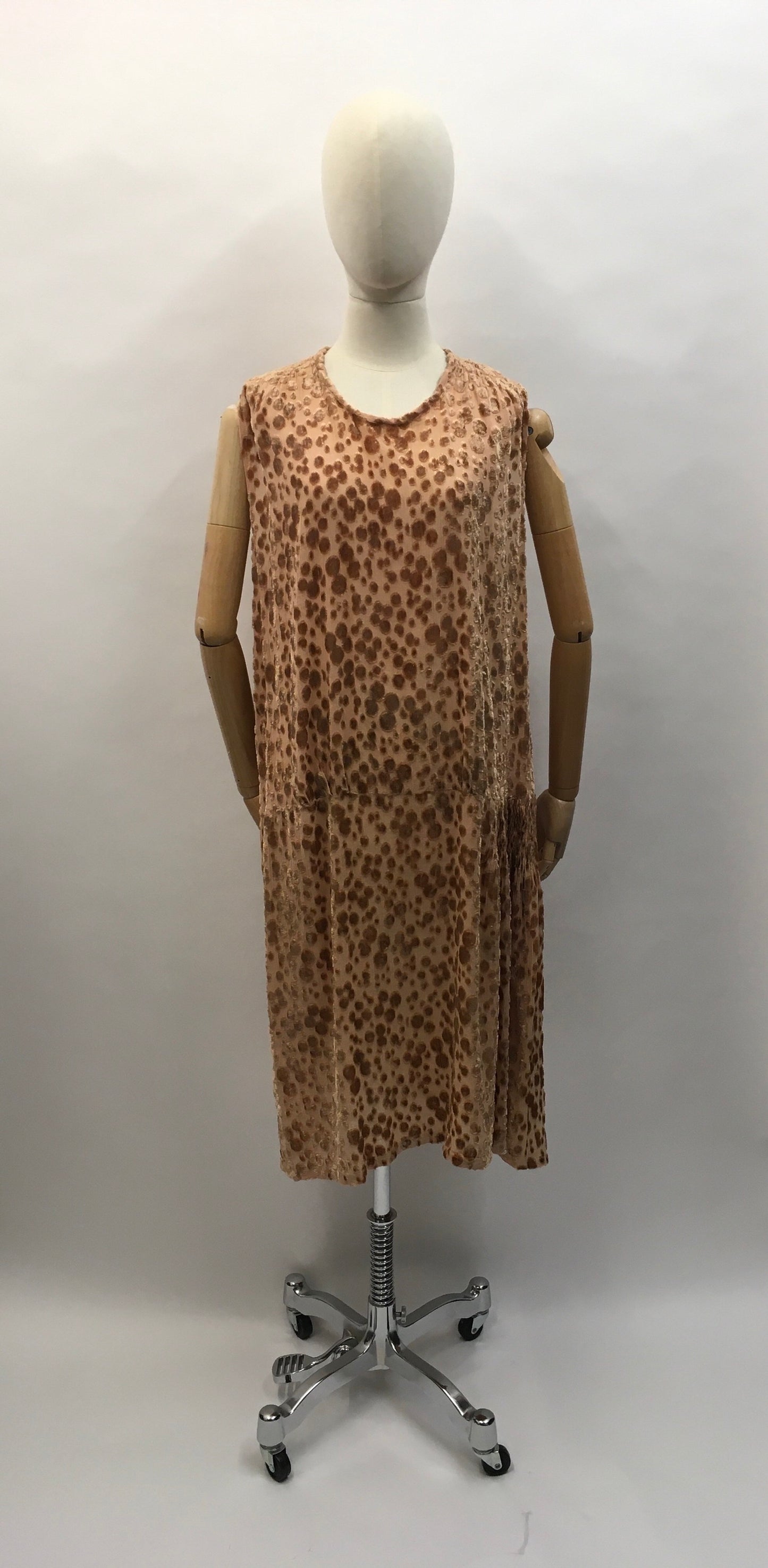 Original 1920’s Devore Dress - In a soft beige tone featuring ruched detailing