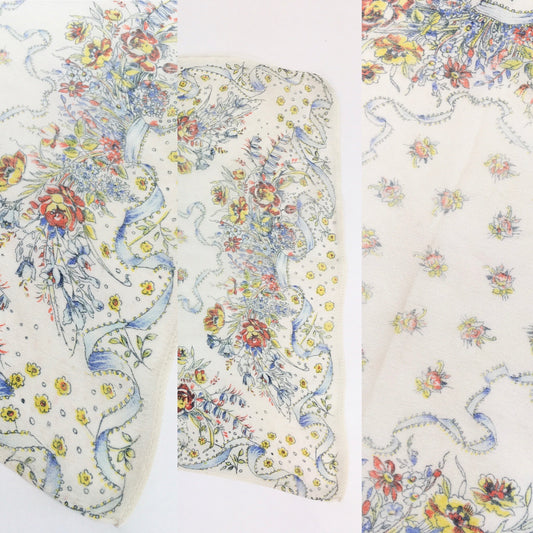 Original 1940’s Rayon Hankie - In A Subtle Colour Pallet of Soft Pastels