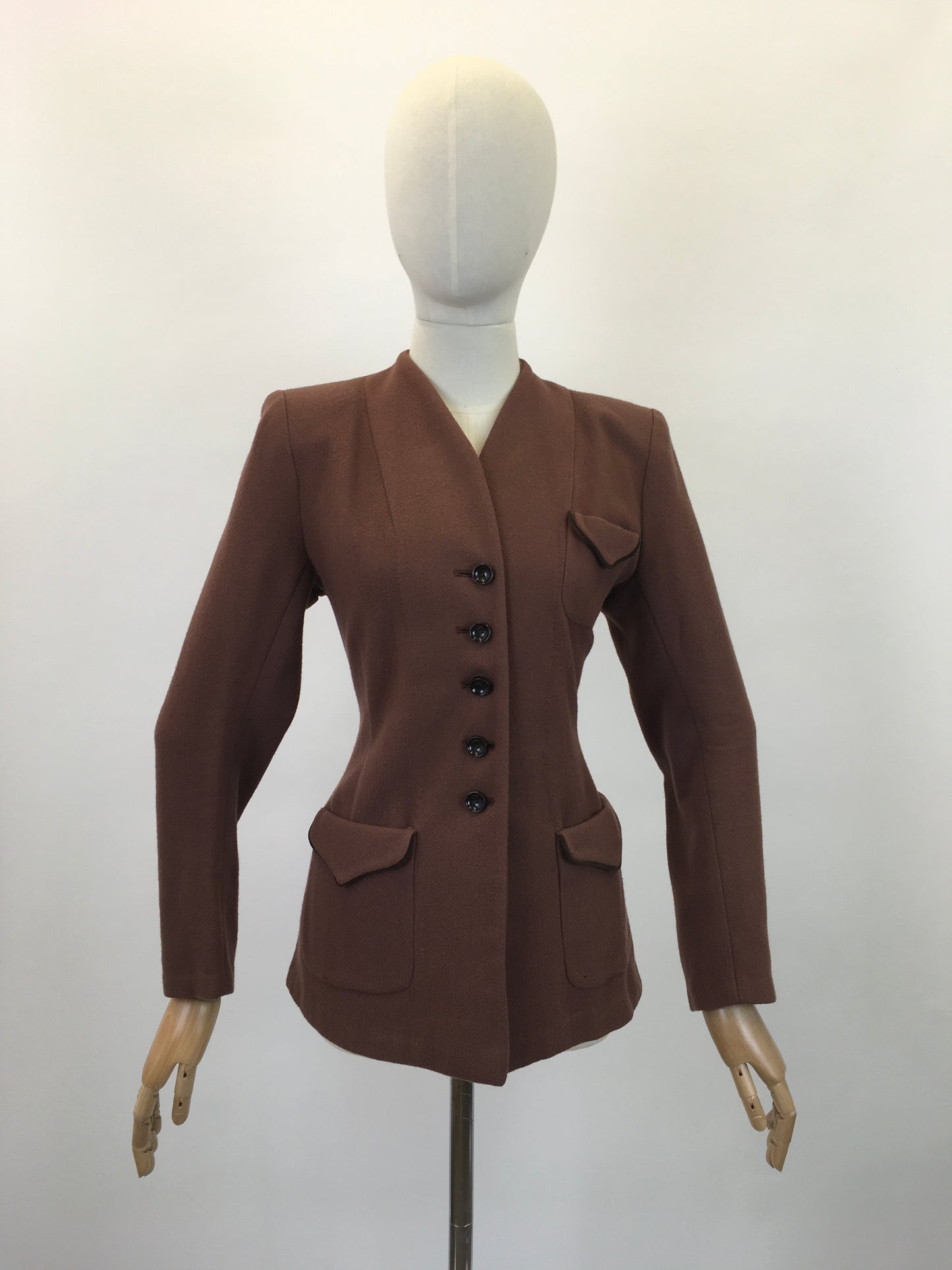 Original 1940's Darling Woollen Jacket - In A Caramel Brown With Green Piping