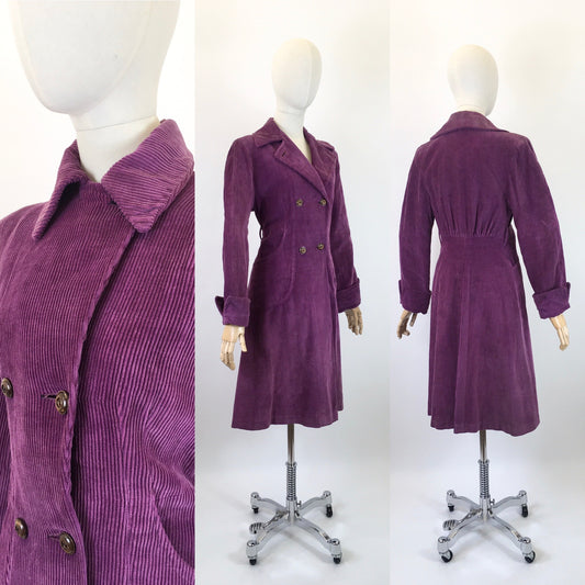 Original Stunning 1940’s Fine Needlecord Coat - In A Divine Rich Purple Colour