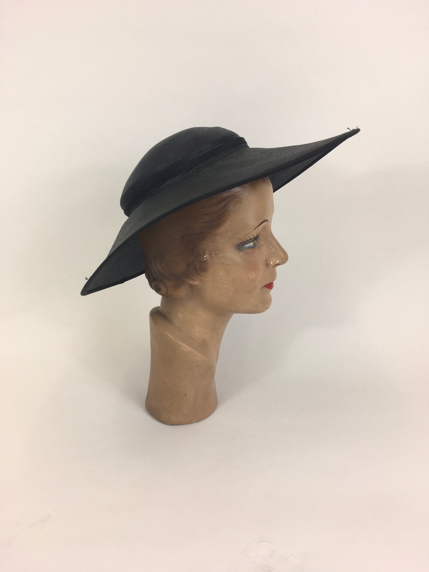 Original 1940’s Large Straw Summer Hat - In Black