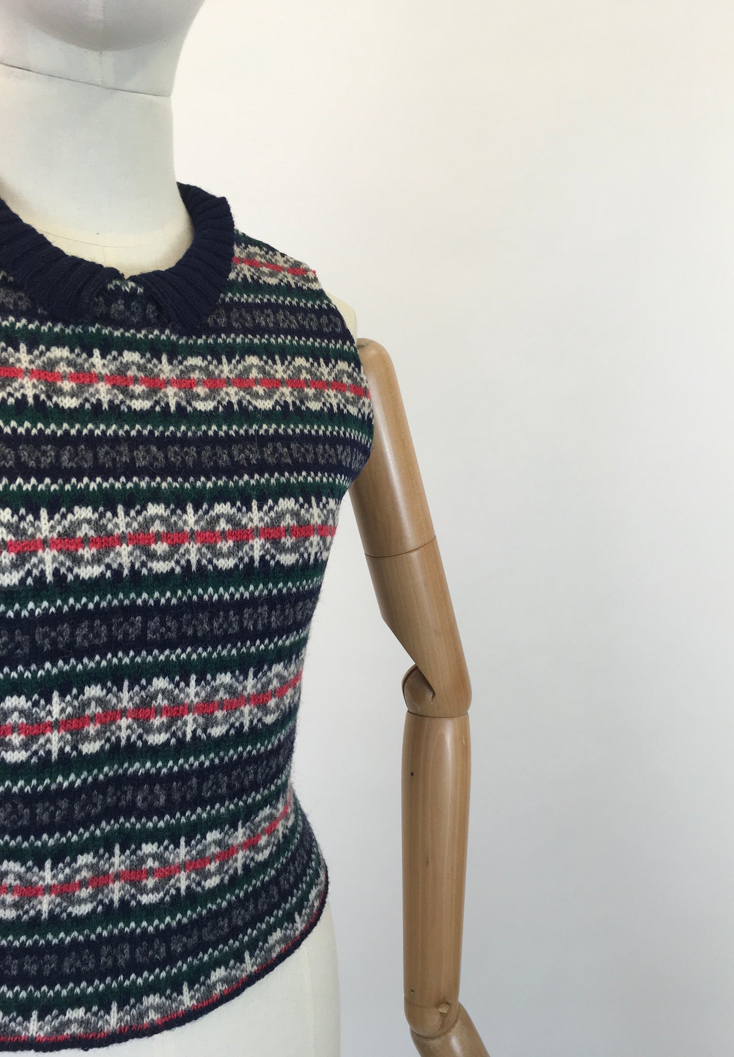 Original 1940's Fabulous Knitted Slip Over - In Navy, Grey, Red and Green