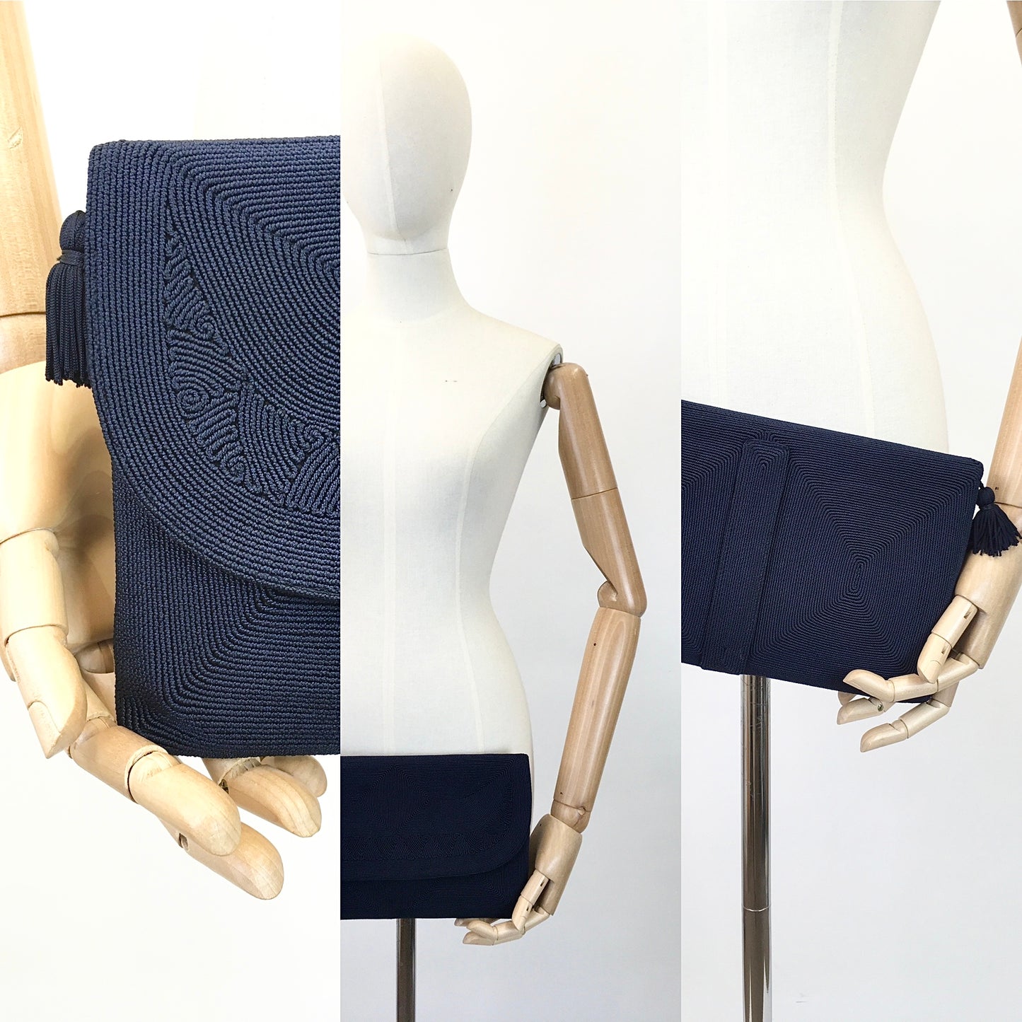 Original 1940's Sensational Navy Corde Clutch Bag - With Beautiful Details