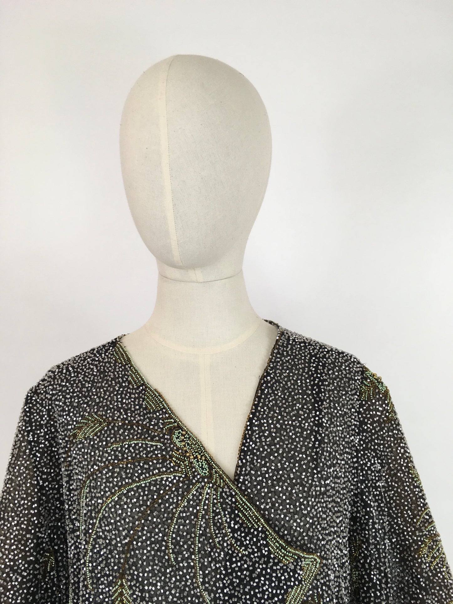 Original 1930s Exquisite Beaded Capelet - Museum Worthy In all its Beauty Fully Beaded In Black, Gold and Deco Green Beads