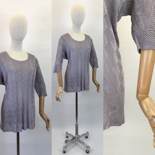 Original 1930s Knitted Tunic in Soft Lavender - Featuring Harlequin Pattern and Shapes Hemline